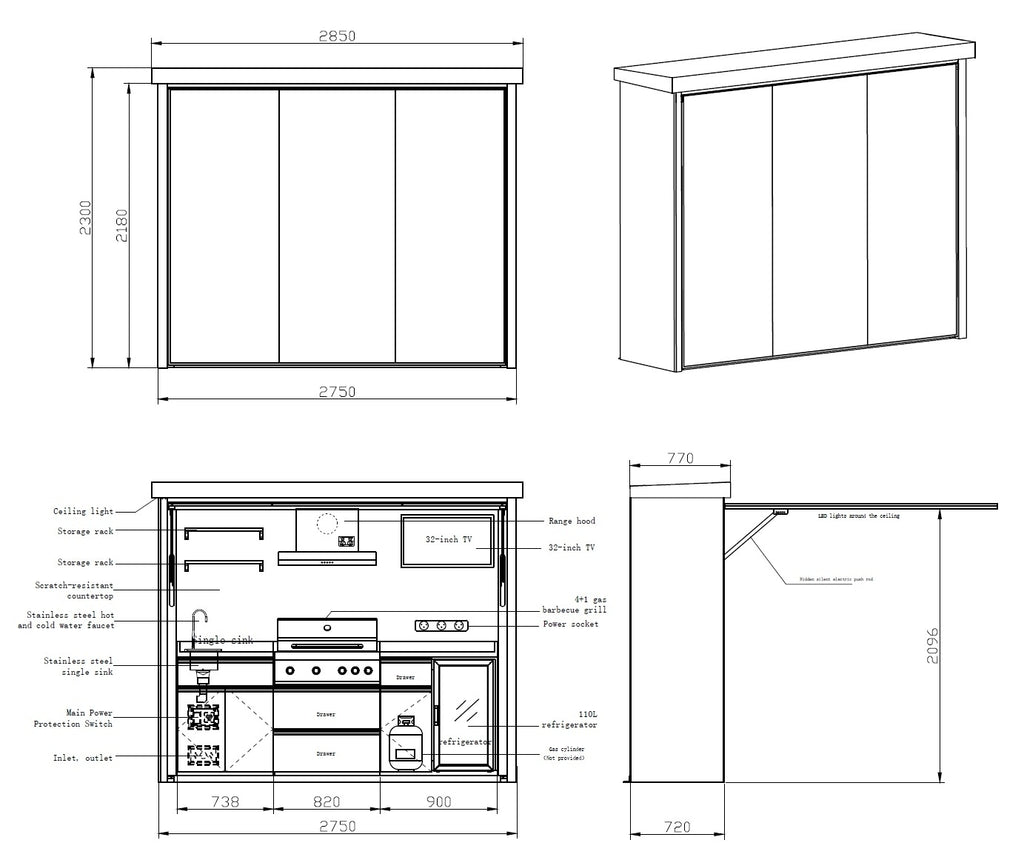 Smart BBQ Pod A-Plus — Outdoor Kitchen with TV and Hydraulic Roof