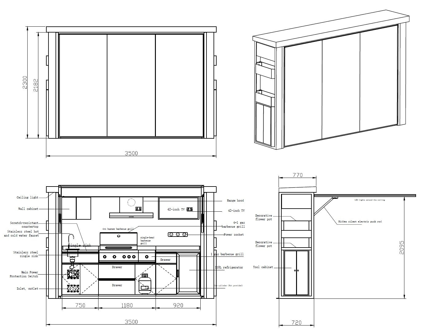 Smart BBQ Pod A-Ultra — Large Outdoor Kitchen with 42" TV