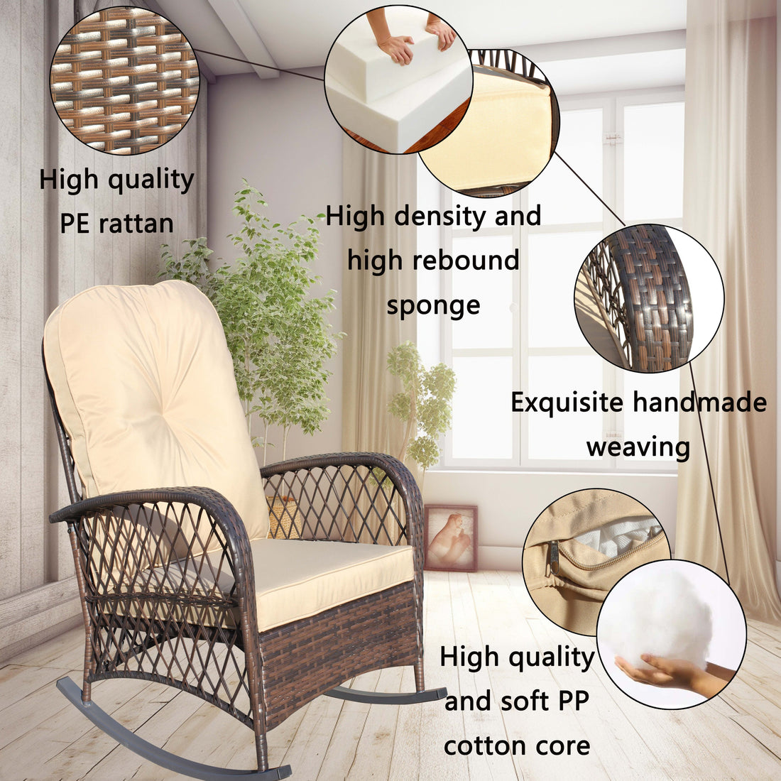 Outluma Deep Seat Wicker Outdoor Rocking Chair - Brown Cushion