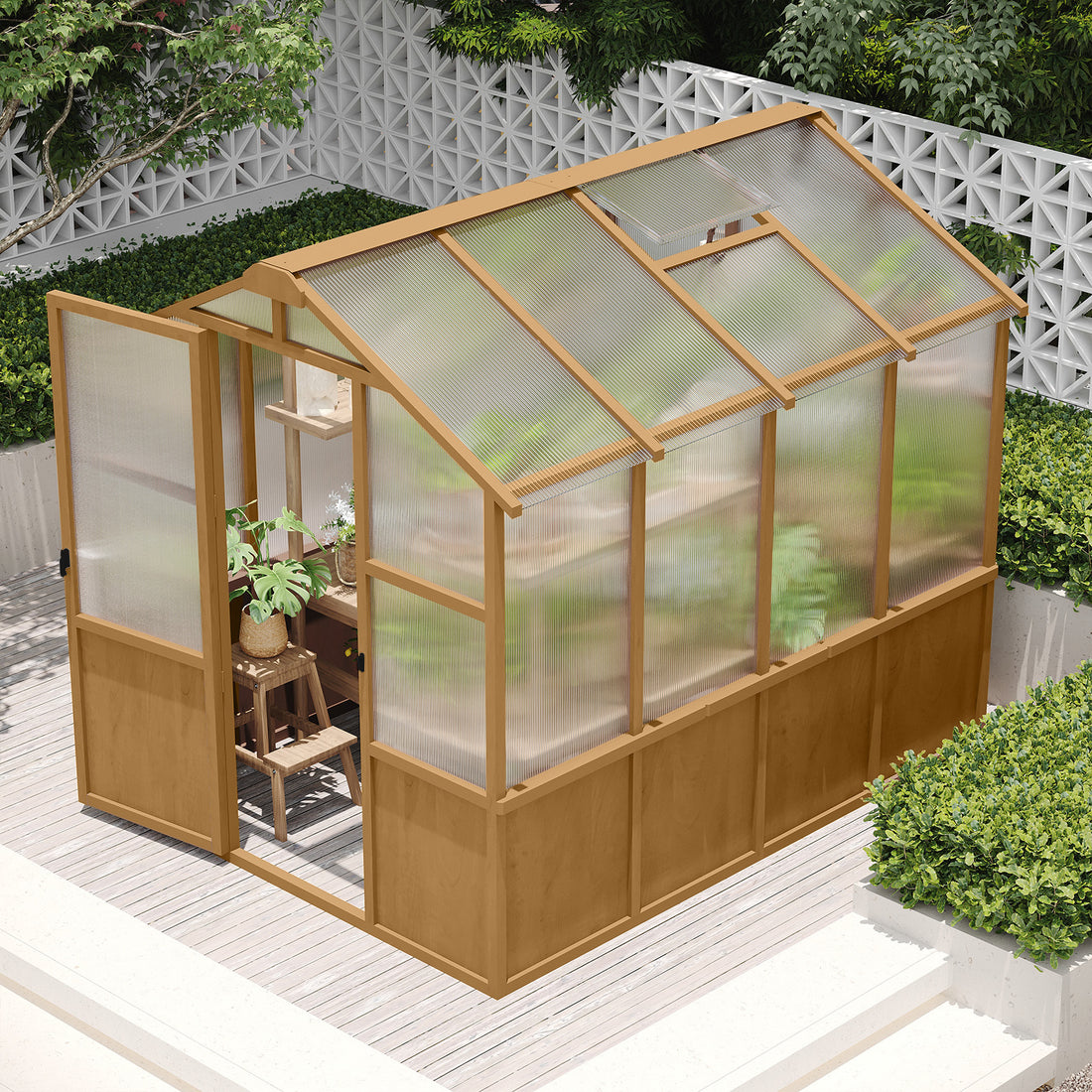 Outluma 6 x 8 Wood Greenhouse with Polycarbonate Panels