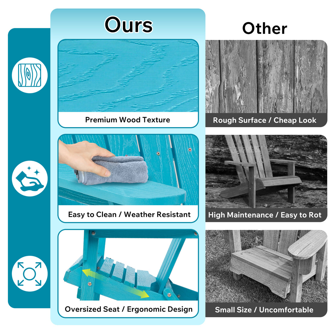 Outluma Folding Adirondack Chair - Turquoise Woodgrain
