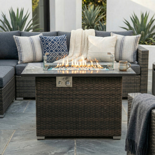 44-Inch Rectangular Propane Fire Pit Table with Marble-Look Top - image 2
