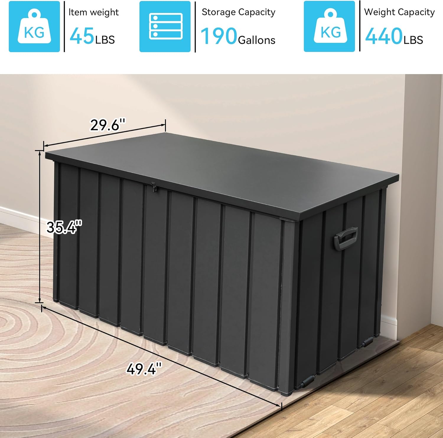 190 Gallon Steel Deck Box detail