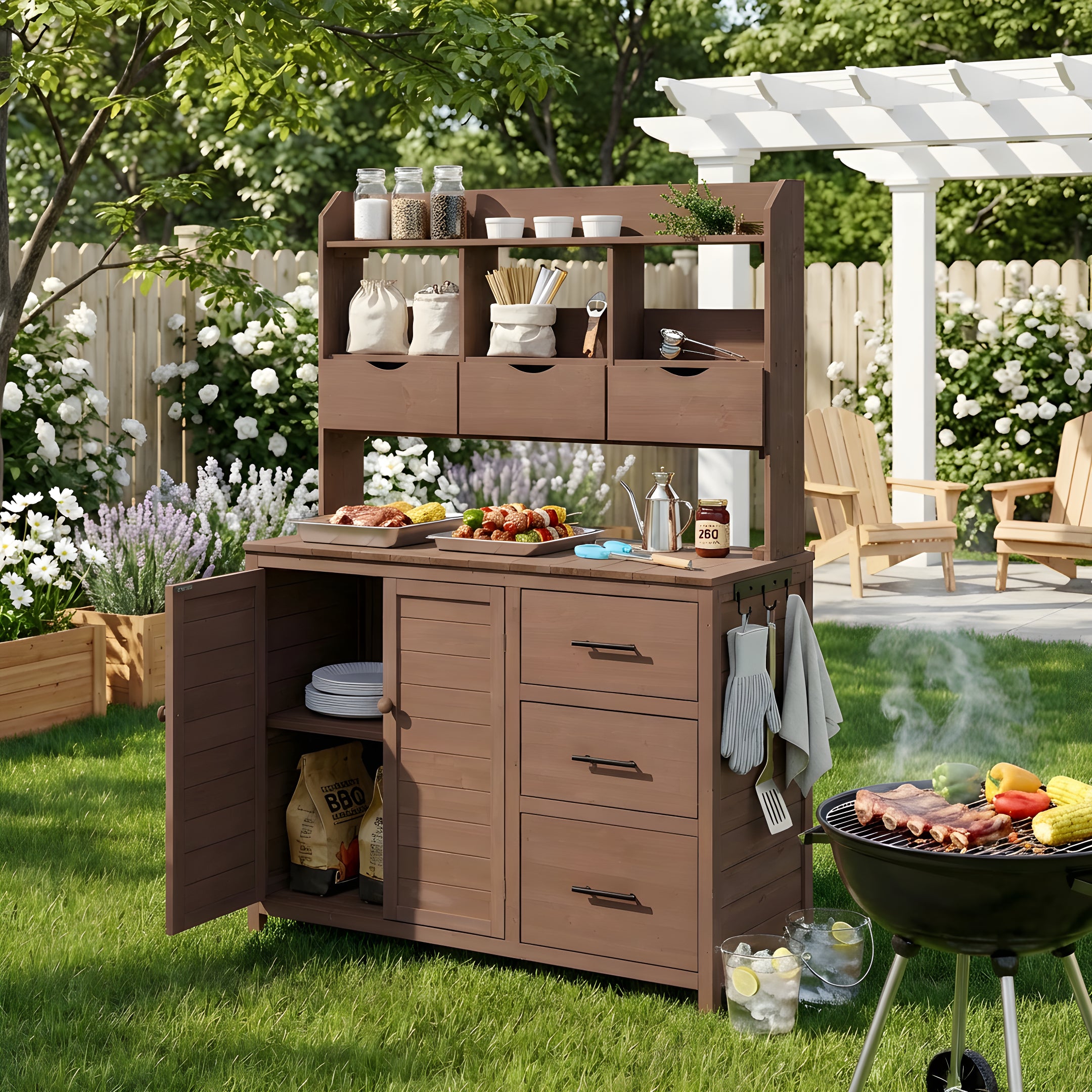Farmhouse Potting Bench 6-Drawer - Brown