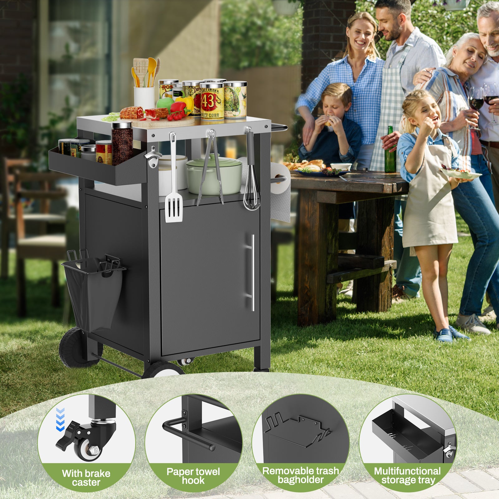 BBQ cart removable trash can