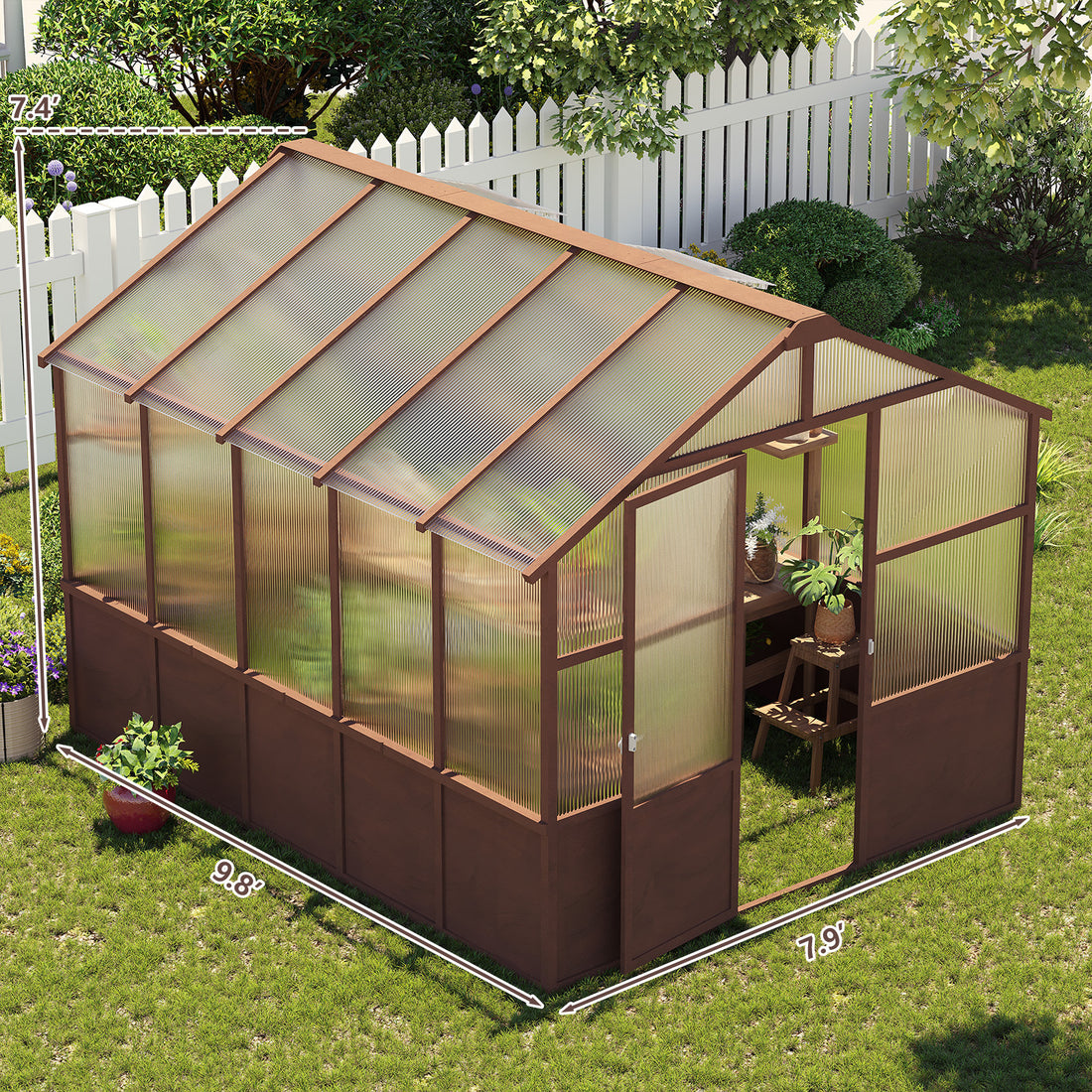 Outluma 8 x 10 Wood Greenhouse with Polycarbonate Panels