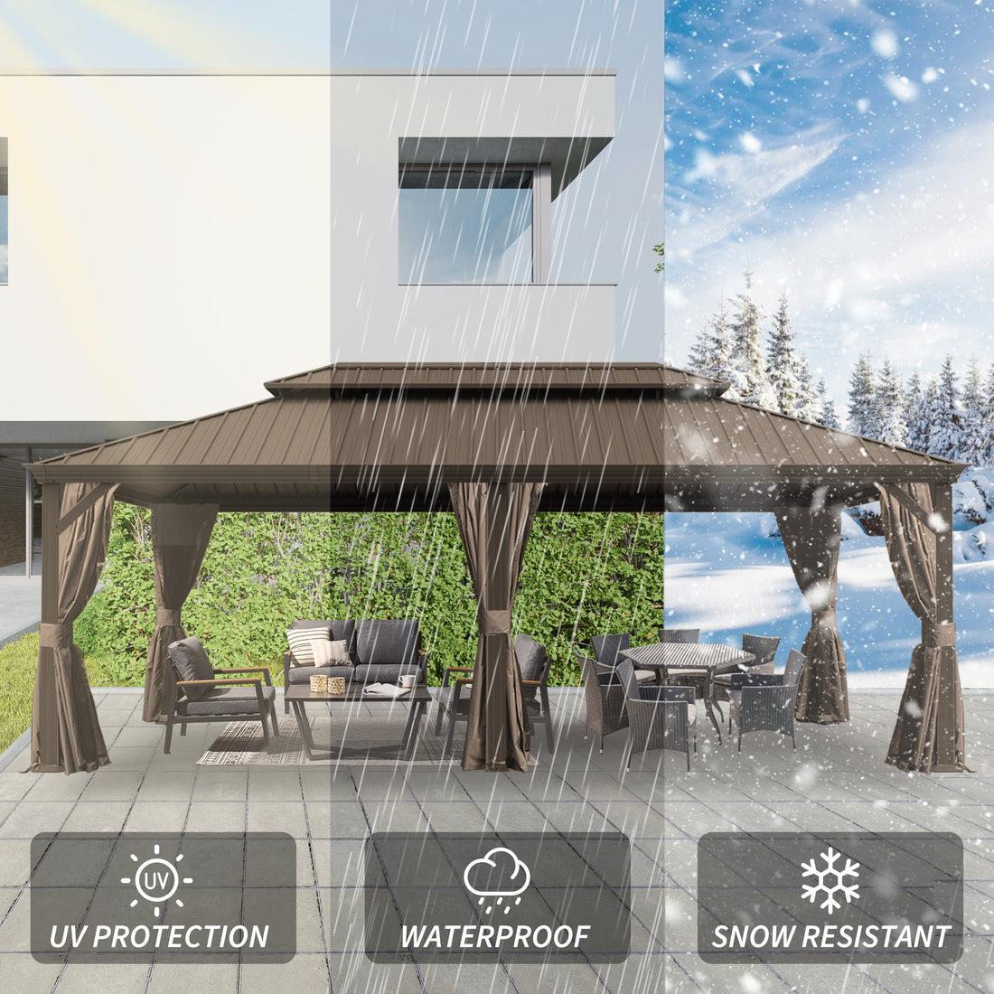 Outluma 14 x 24 Hardtop Gazebo with Curtains and Netting