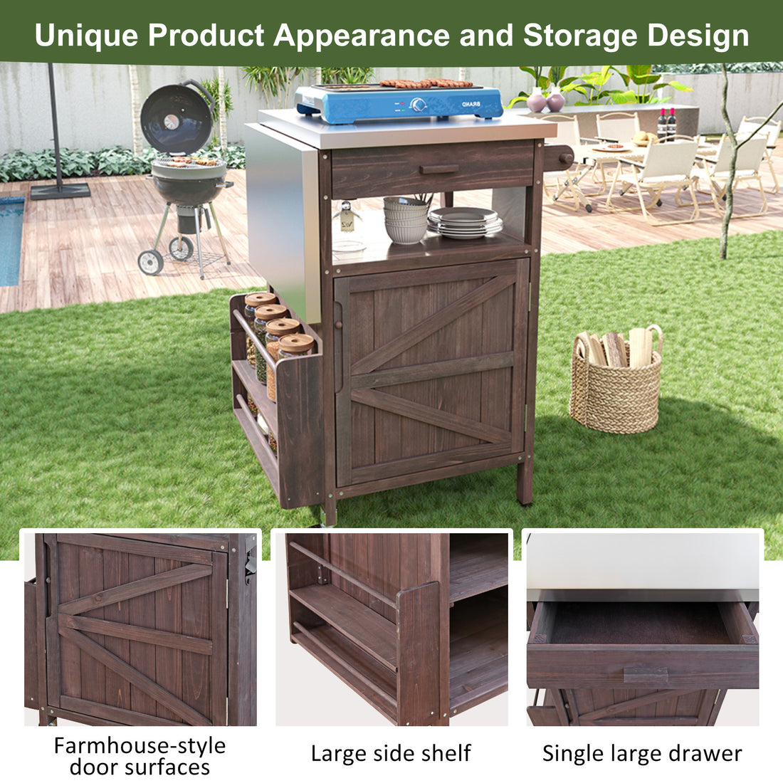 Outluma 40.5 in Wood Outdoor Grill Cart - Brown