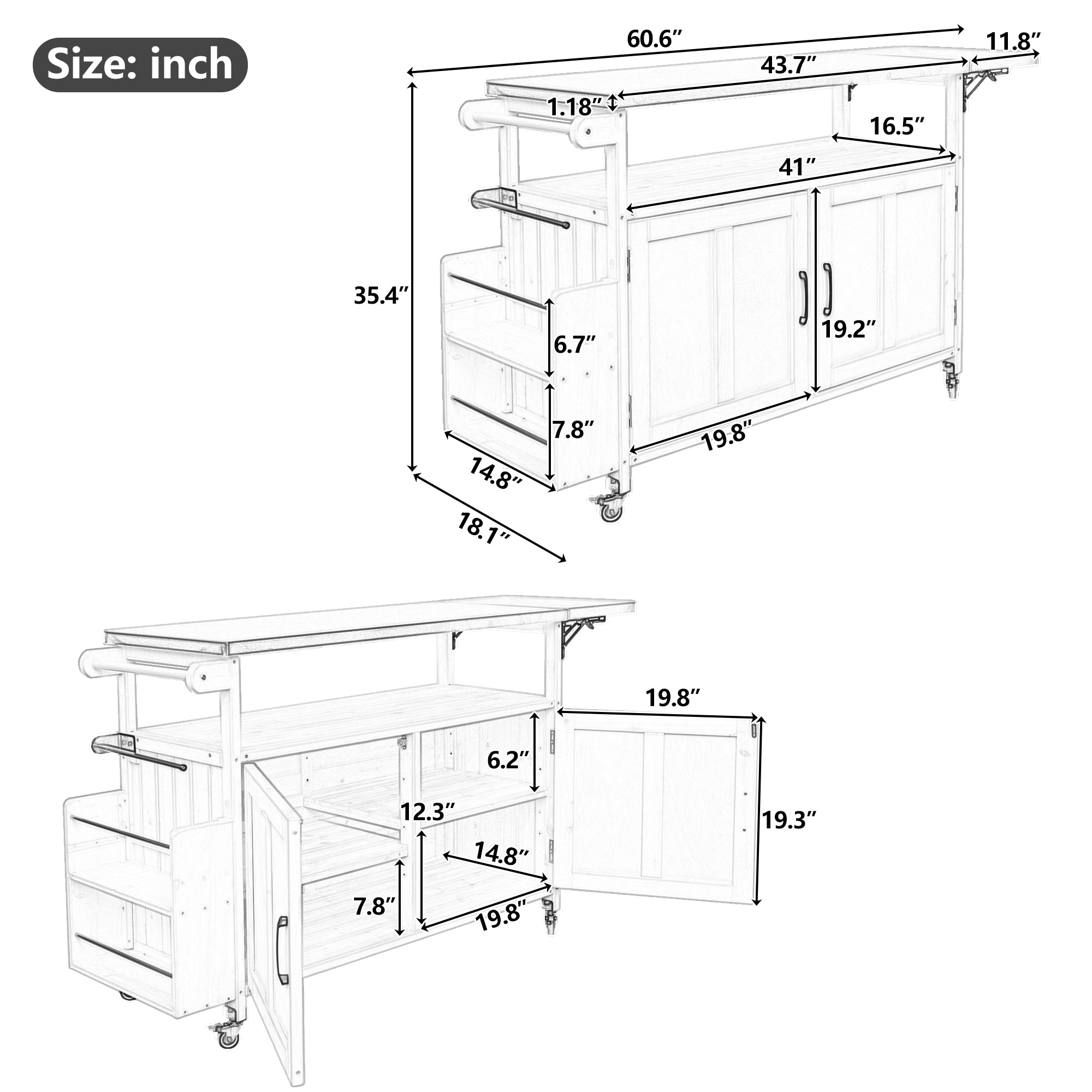 Foldable Cooking Island with Sink - Grey