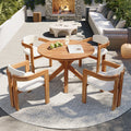 5-Piece Round Acacia Outdoor Dining Set - Beige