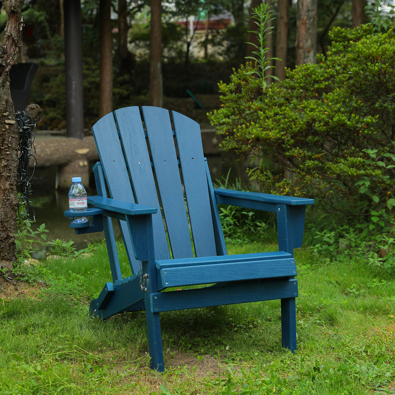Outluma HDPE Folding Adirondack Chair with Dual Cup Holder - Navy