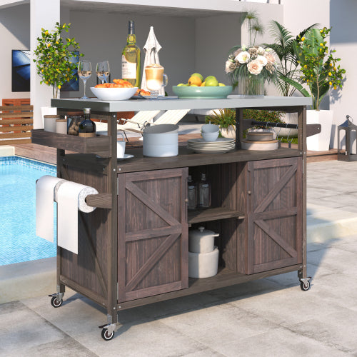 50-Inch Rolling Outdoor Kitchen Bar Cart with Stainless Steel Top - image 4