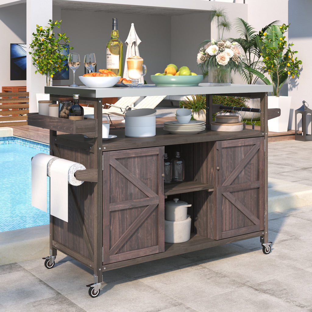 K&K Farmhouse Outdoor Kitchen Island - Dark Brown detail
