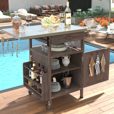 40.5-Inch Outdoor Grill Cart with Drop Leaf - Brown