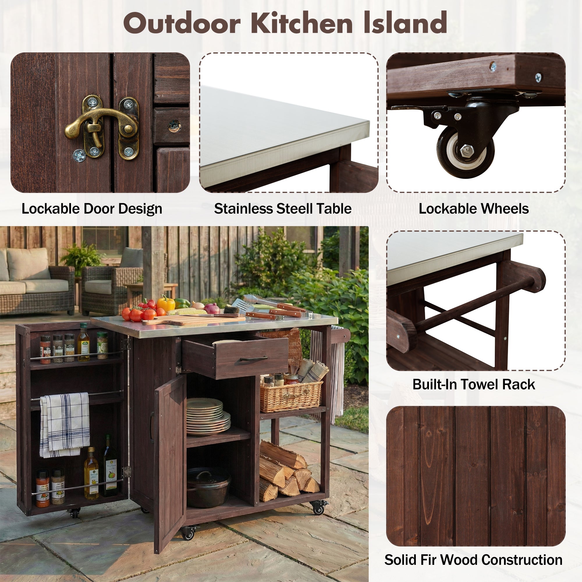 Kitchen island lockable wheels