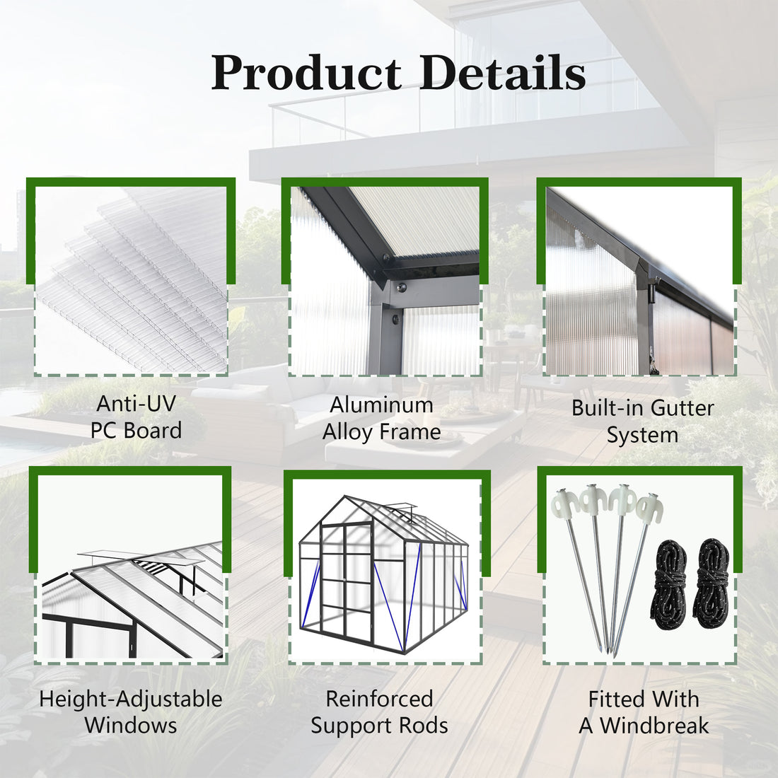 Outluma 10 x 12 Aluminum Greenhouse with Raised Base
