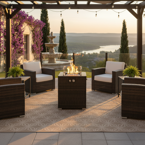 22-Inch Square Propane Fire Pit Table with Glass Wind Guard - image 2