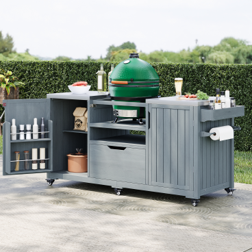 66.5-Inch Outdoor Kitchen Island for Kamado Grills - Gray Blue