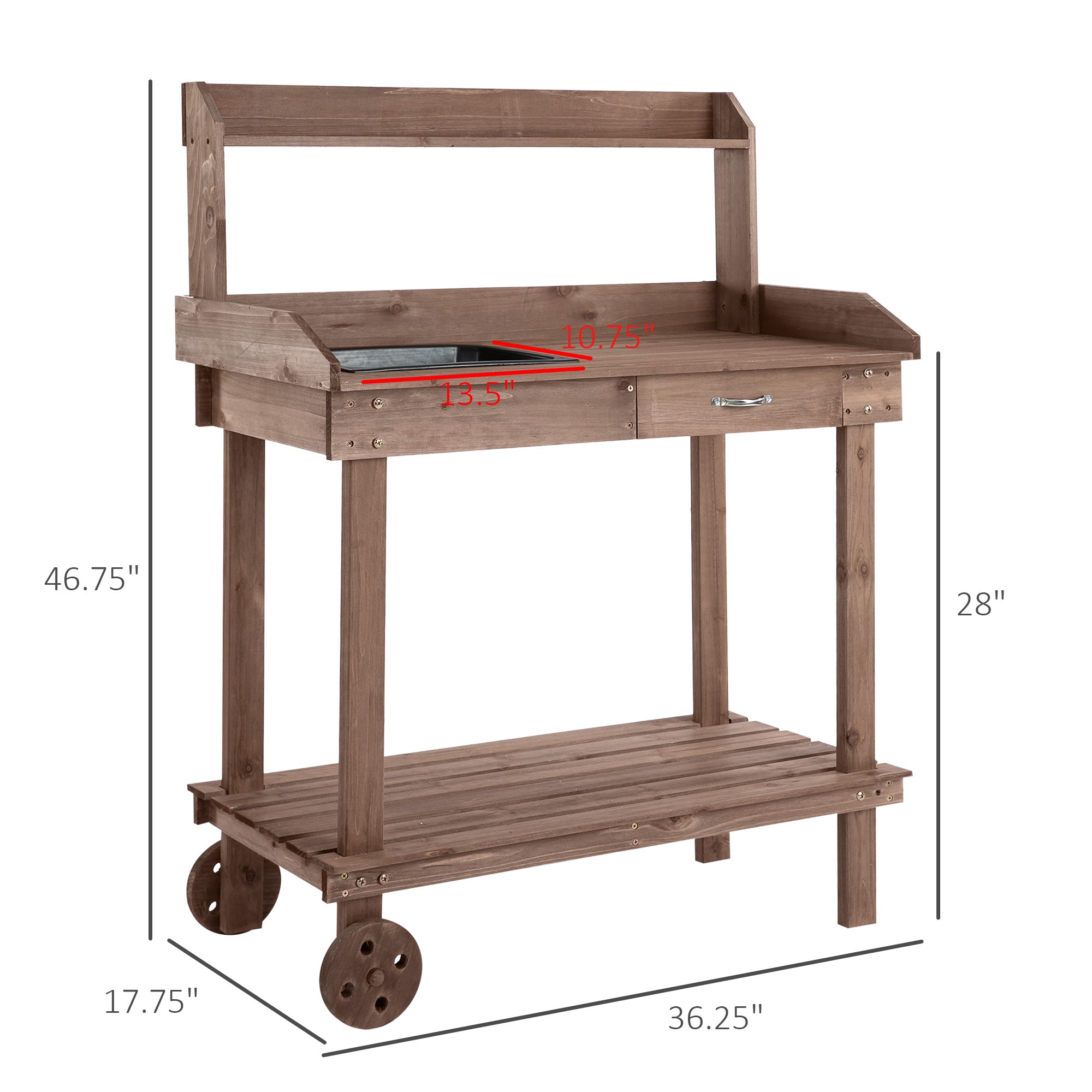 Outsunny Potting Bench with Sink and Wheels detail