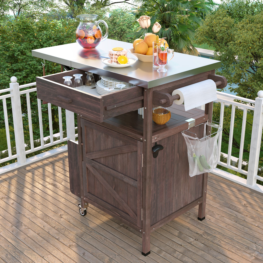 Outluma 40.5 in Wood Outdoor Grill Cart - Brown