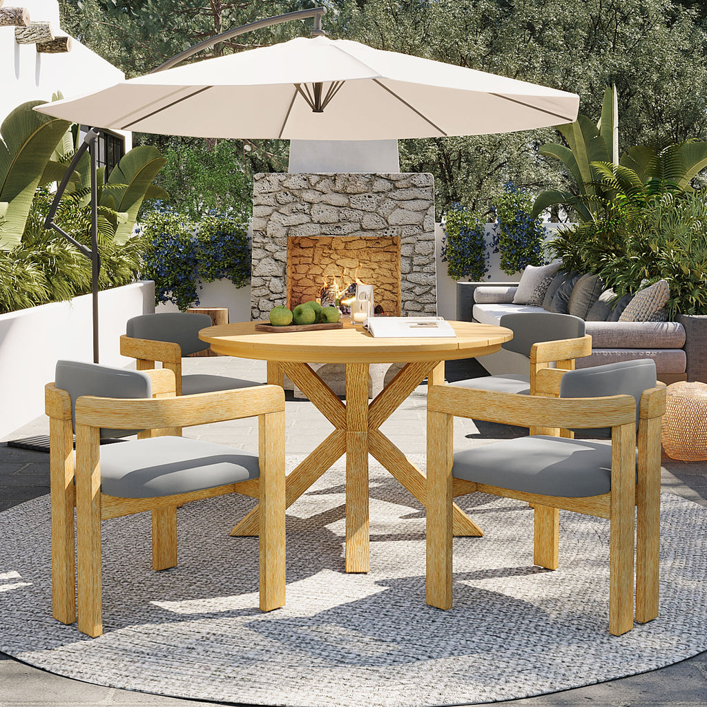 5-Piece Round Acacia Outdoor Dining Set angle