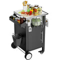 Compact rolling outdoor BBQ grill cart with stainless top