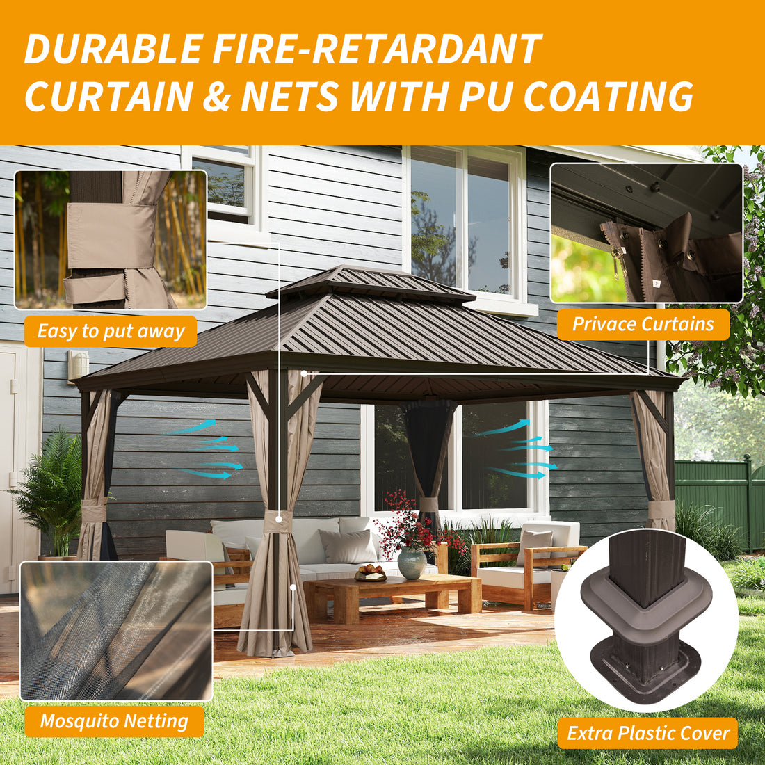 Outluma 12 x 14 Hardtop Gazebo with Curtains and Netting