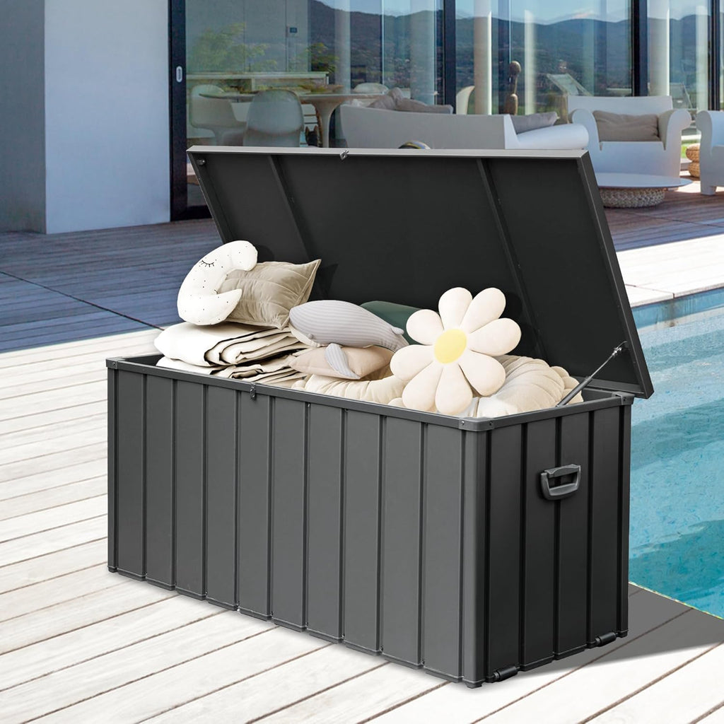 190 Gallon Steel Deck Box - Dark Gray