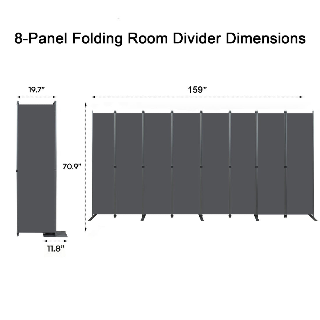 Outluma 8-Panel Folding Privacy Room Divider - Black Gray