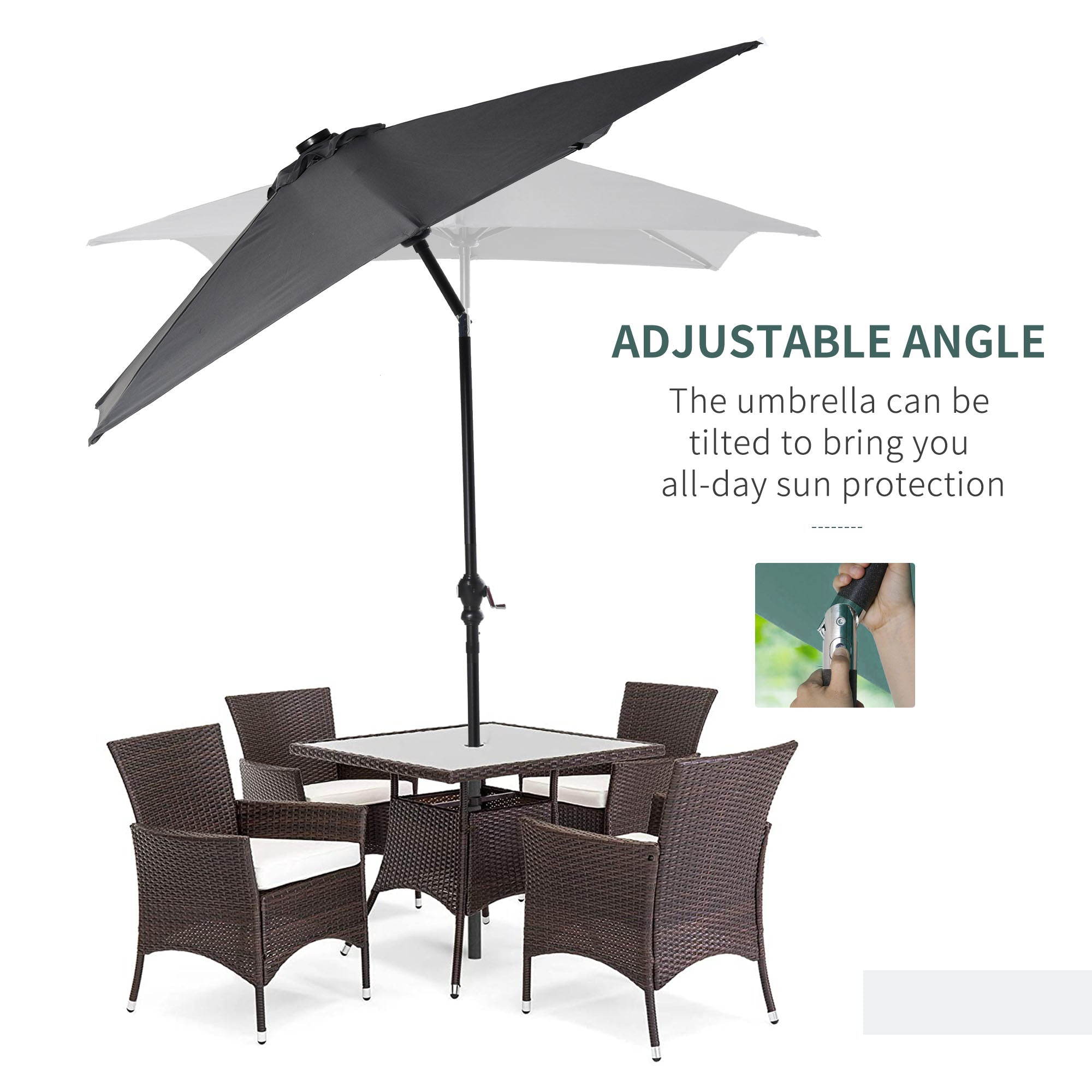 9x7 ft Solar LED Patio Umbrella - Gray