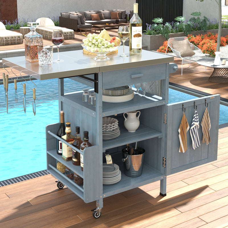 Outluma 40.5 in Wood Outdoor Grill Cart - Blue Grey