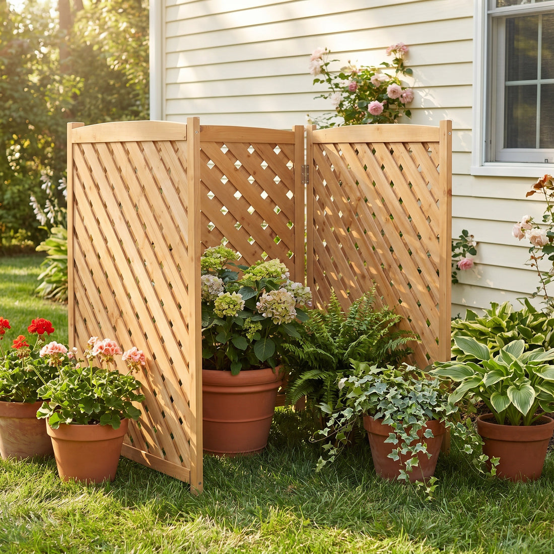Outluma 3-Panel Wood AC Privacy Fence - Light Brown