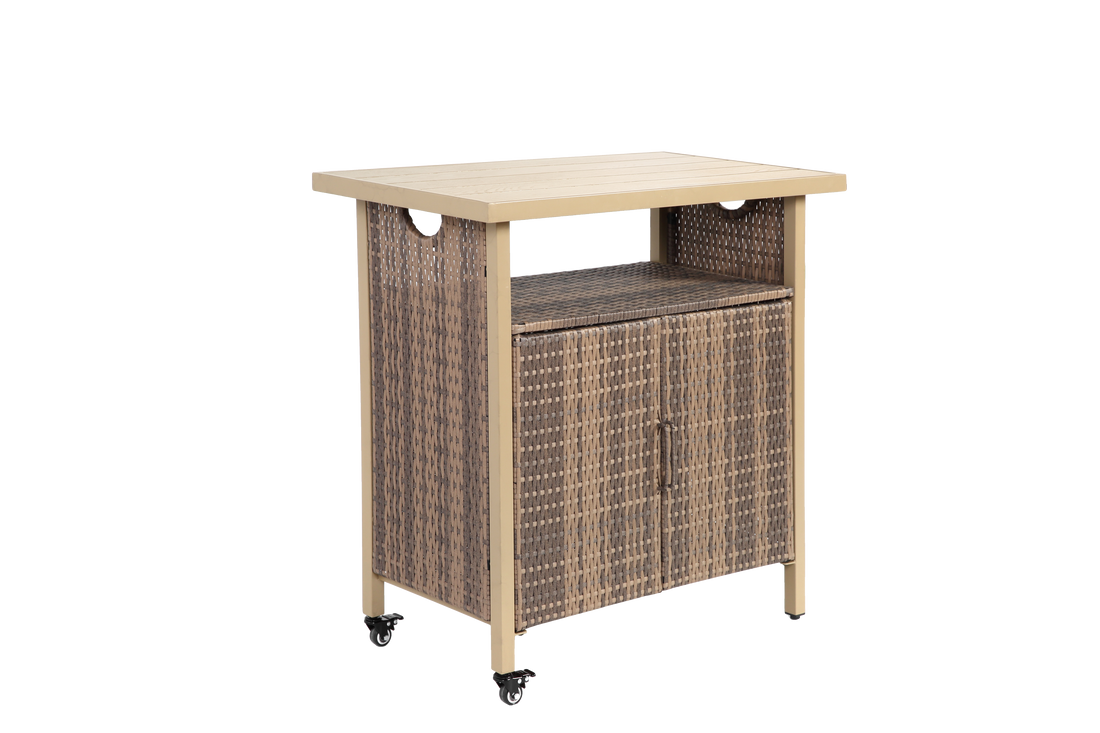 Outluma Rolling Wicker Outdoor Bar Cart - Beige