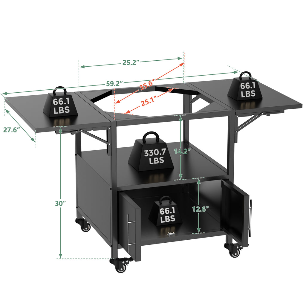 Kamado grill cart with grill in place