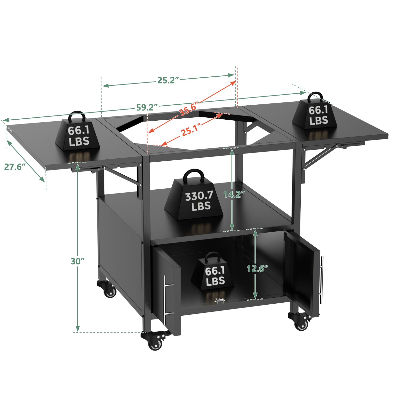 Kamado grill cart with grill in place
