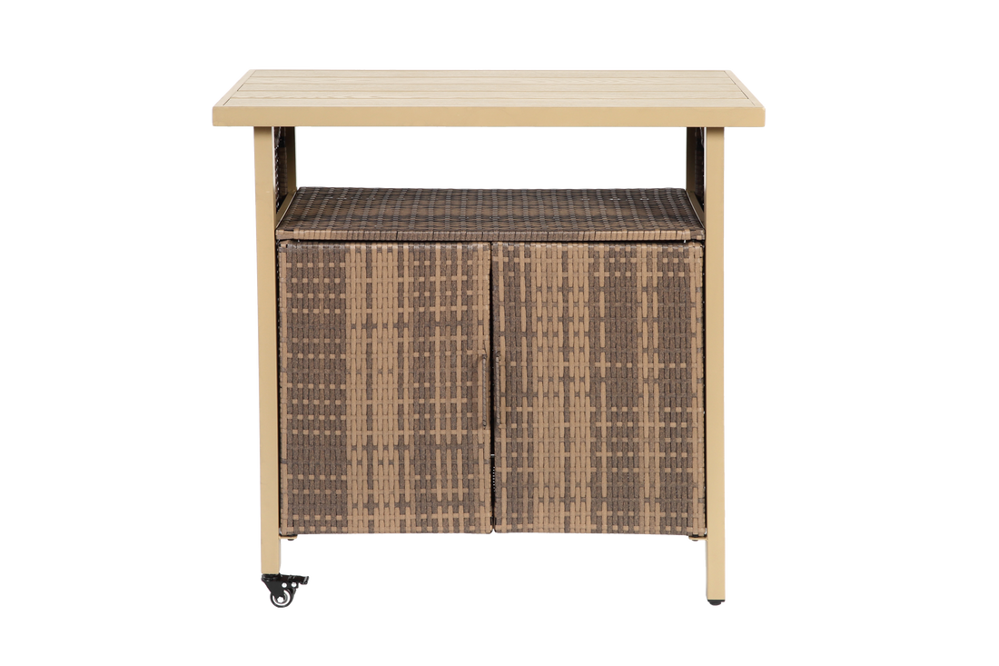 Outluma Rolling Wicker Outdoor Bar Cart - Beige