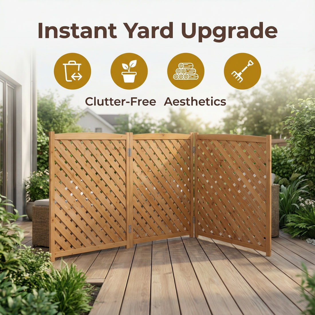 Outluma 3-Panel Wood AC Privacy Fence - Light Brown