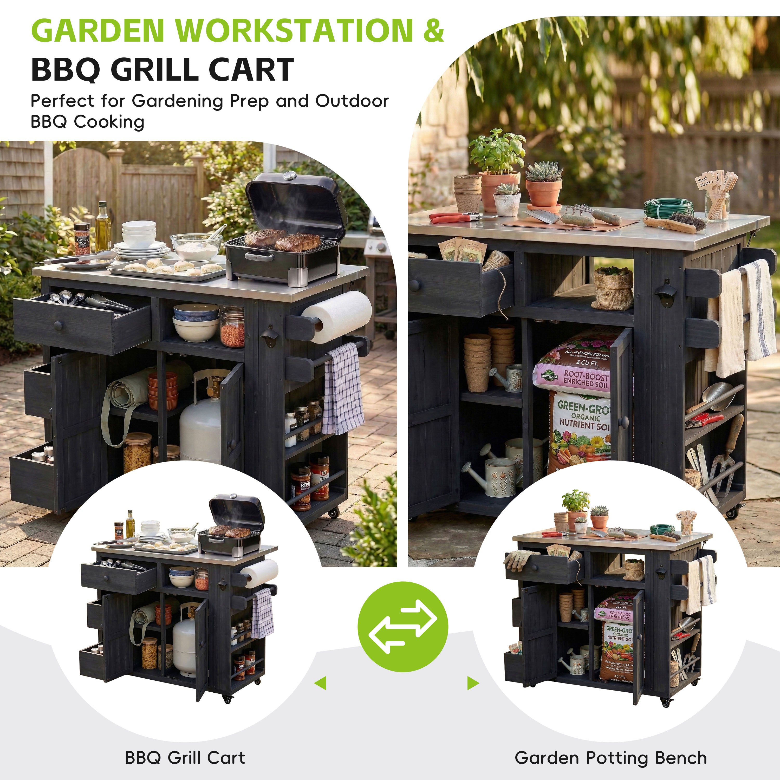 TOPMAX Extendable Outdoor Kitchen Island - Black detail
