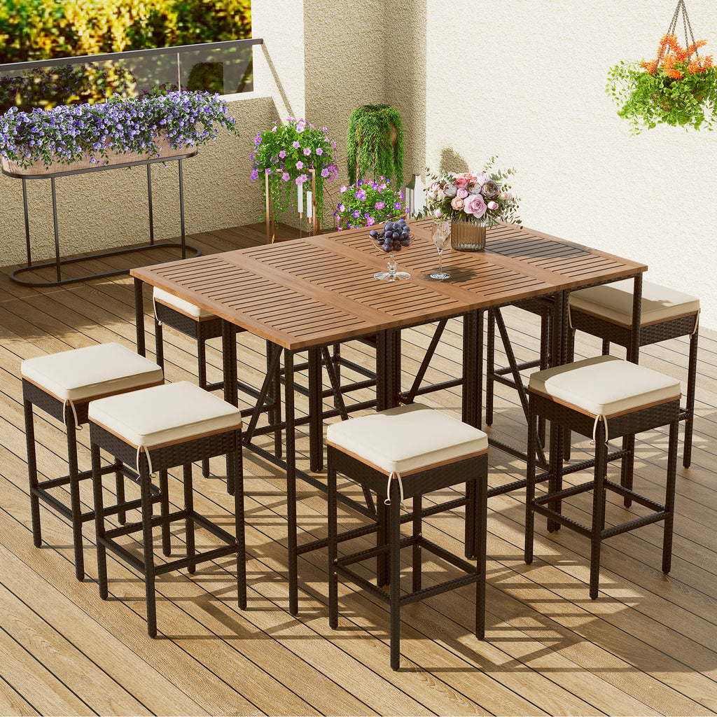 10-Piece Acacia Bar Height Outdoor Dining Set view