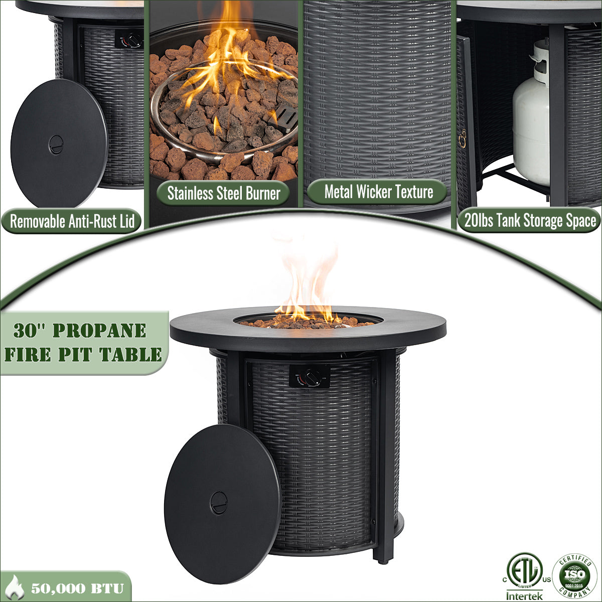 Round fire pit table with seating