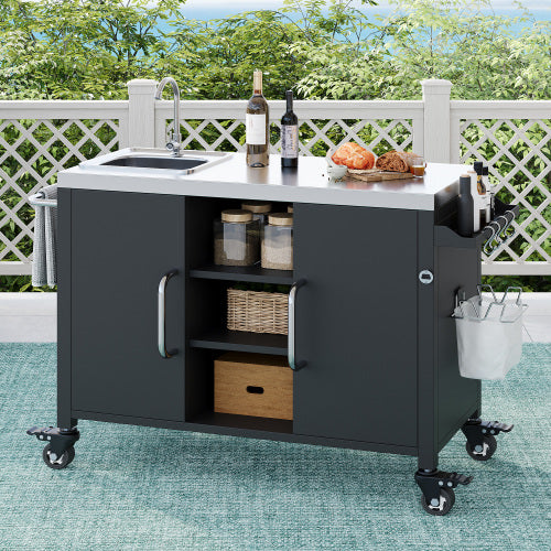 55.5-Inch Outdoor Kitchen Island with Stainless Steel Sink - image 2