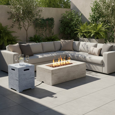 41.9-Inch Rectangular Propane Fire Pit Table with Tank Cover - Beige / Gray