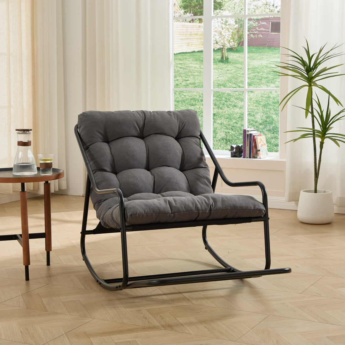Outluma Cushioned Outdoor Rocking Chair - Black and Gray