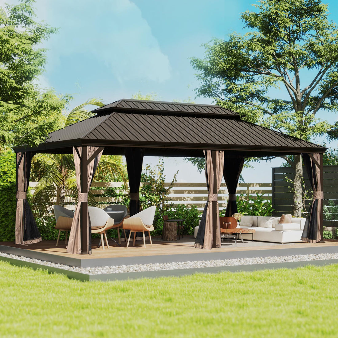 Outluma 12 x 18 Hardtop Gazebo with Curtains and Netting