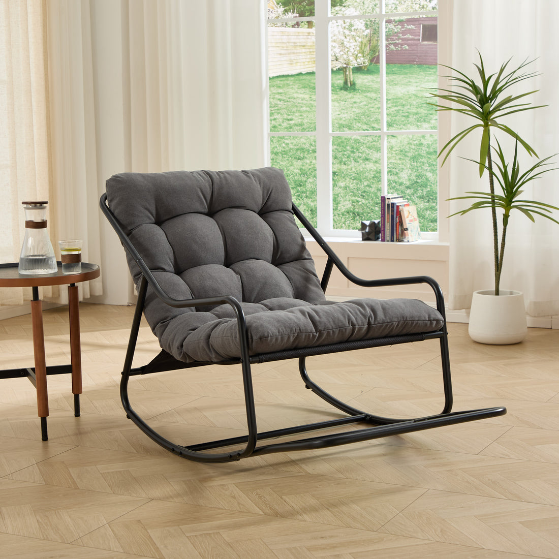 Outluma Cushioned Outdoor Rocking Chair - Black and Gray