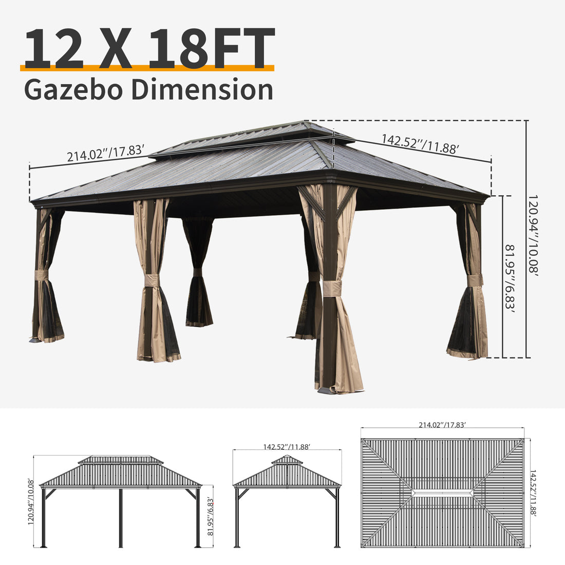 Outluma 12 x 18 Hardtop Gazebo with Curtains and Netting