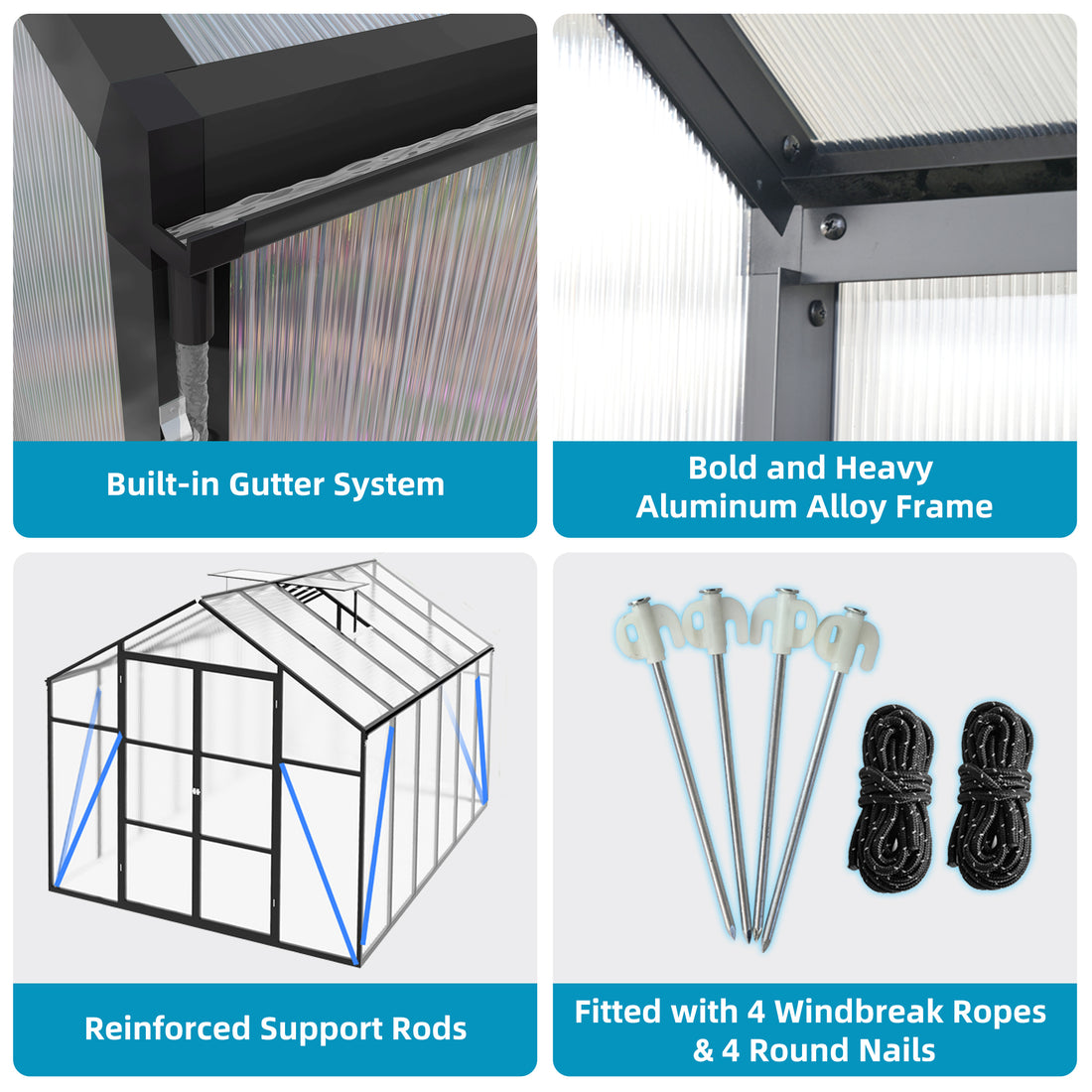 Outluma 8 x 12 Aluminum Greenhouse with Raised Base
