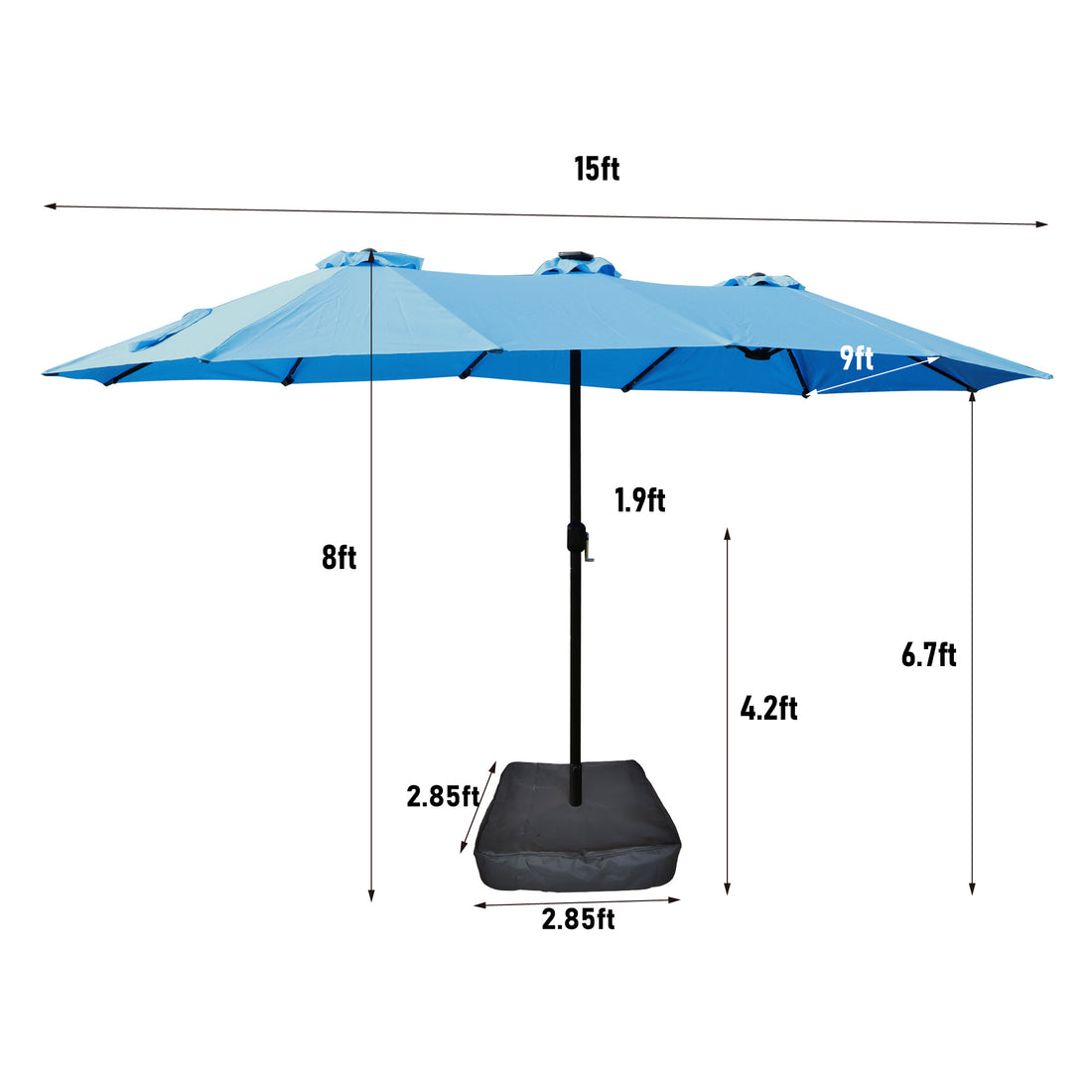 Outluma 15 x 9 ft Double-Sided LED Market Umbrella - Blue
