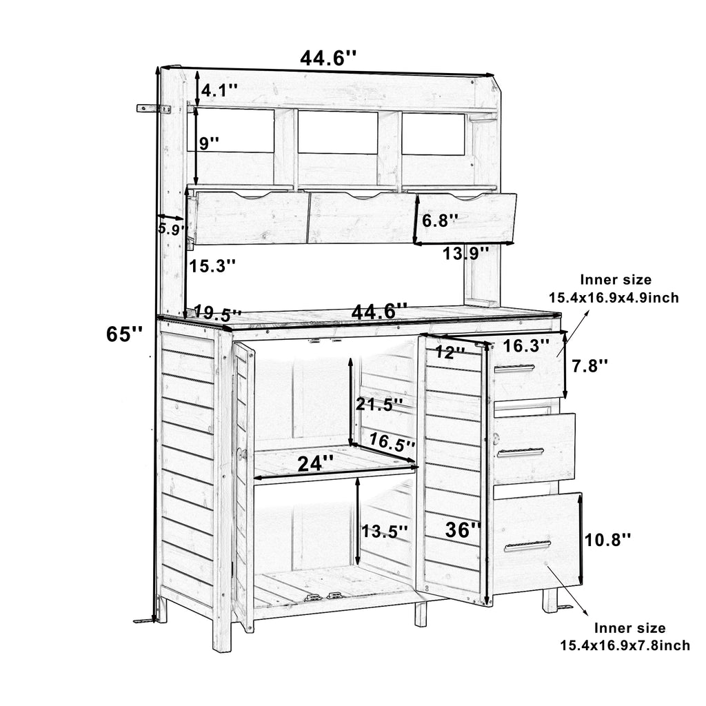 Farmhouse Potting Bench 6-Drawer - Brown detail