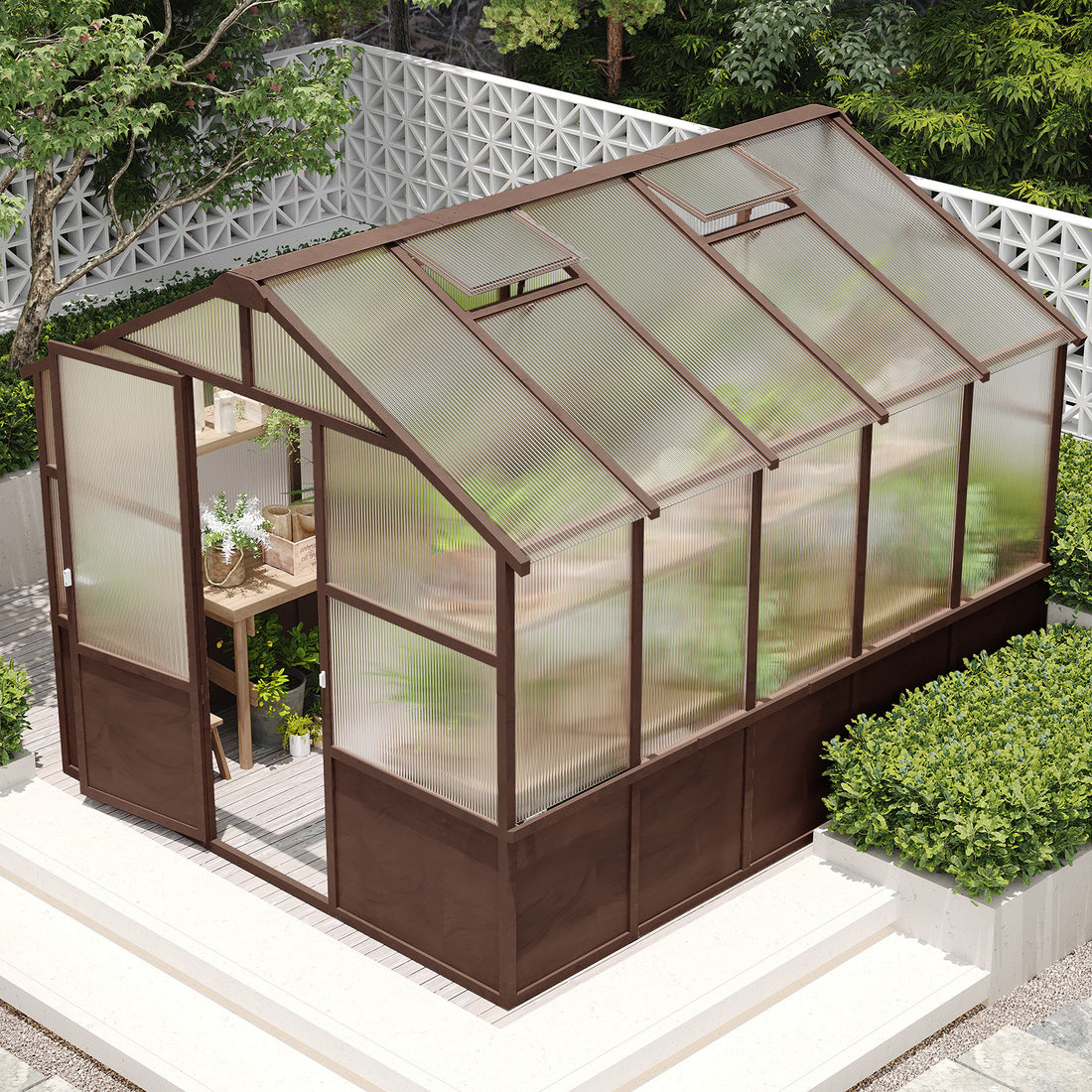 Outluma 8 x 10 Wood Greenhouse with Polycarbonate Panels